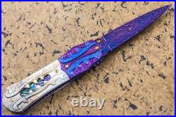 Suchat Custom Folding Knife Damascus Black Pearl Abalone 6AL4V Titanium Anodized