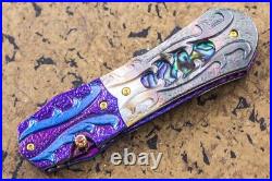 Suchat Custom Folding Knife Damascus Black Pearl Abalone 6AL4V Titanium Anodized