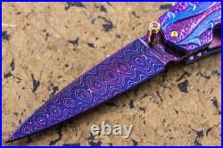 Suchat Custom Folding Knife Damascus Black Pearl Abalone 6AL4V Titanium Anodized