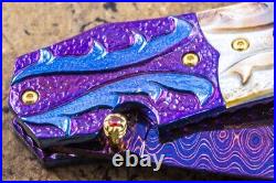 Suchat Custom Folding Knife Damascus Black Pearl Abalone 6AL4V Titanium Anodized