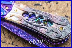 Suchat Custom Folding Knife Damascus Black Pearl Abalone 6AL4V Titanium Anodized