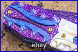 Suchat Custom Folding Knife Damascus Black Pearl Abalone 6AL4V Titanium Anodized