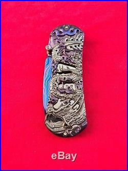 Suchat Custom Folding Knife Damascus Steel Engraving Black Pearl Dragon Art k01