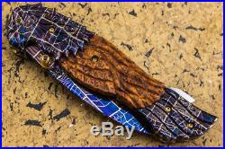 Suchat Jangtanon Folding Knife Mosaic Damascus Art knife Titanium Carved Wood FS