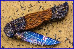 Suchat Jangtanon Folding Knife Mosaic Damascus Art knife Titanium Carved Wood FS