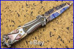 Suchat Jangtanon Folding Knife Mosaic Damascus Dagger Black Pearl Titanium Topaz