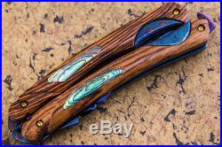 Suchat Jangtanong Custom Folding Color Damascus Balisong Butterfly Knife Abalone