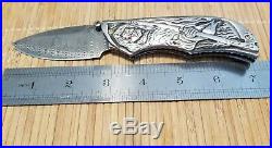 Suchat Jangtanong Custom Folding Knife Damascus Blade Carved Scales S/S & Ti