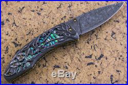 Suchat Jangtanong Custom Folding Knife Damascus Carve as Spider Abalone Inlay FS