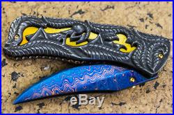 Suchat Jangtanong Custom Folding Knife Damascus Steel Carved as Grasshopper Gem