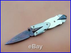 Suchat Jangtanong Custom Folding Knife Damascus Steel White Pearl Arts craft