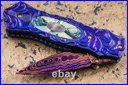 Suchat Jangtanong Custom Folding Knife Damascus Titanium Anodised Topaz Stud