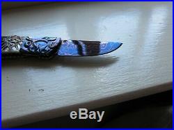 Suchat Jangtanong Custom Folding Knife Damascus Titanium Anodized Pearl Carved