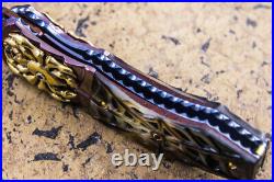 Suchat Jangtanong Custom Folding Knife Damascus Titanium Carved Spider Web Pearl