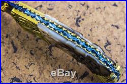 Suchat Jangtanong Custom Folding Knife Mosaic Damascus Black Pearl Flower Carved