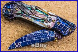 Suchat Jangtanong Custom Folding Knife Mosaic Damascus Steel Carved as Parrot FS