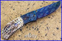 Suchat Jangtanong Custom Folding Knife Mosaic Damascus Steel Carved as Spider
