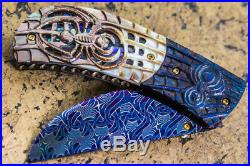 Suchat Jangtanong Custom Folding Knife Mosaic Damascus Steel Carved as Spider
