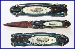 Suchat Jangtanong Custom Handmade Folding Art Knife Blued Damascus Pearl