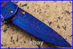 Suchat Jangtanong Custom Handmade Folding Knife Damascus Black Mother of Pearl