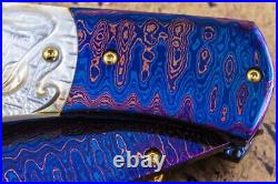 Suchat Jangtanong Custom Handmade Folding Knife Damascus Black Mother of Pearl