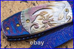 Suchat Jangtanong Custom Handmade Folding Knife Damascus Black Mother of Pearl