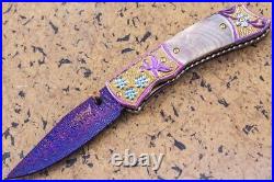 Suchat Jangtanong Custom Handmade Folding Knife Damascus Black Pearl Titanium