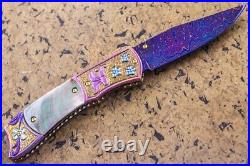 Suchat Jangtanong Custom Handmade Folding Knife Damascus Black Pearl Titanium