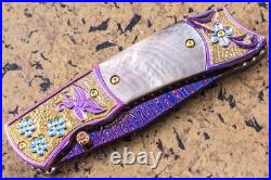 Suchat Jangtanong Custom Handmade Folding Knife Damascus Black Pearl Titanium