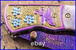 Suchat Jangtanong Custom Handmade Folding Knife Damascus Black Pearl Titanium