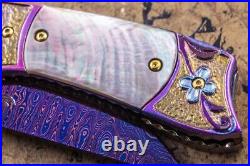 Suchat Jangtanong Custom Handmade Folding Knife Damascus Black Pearl Titanium