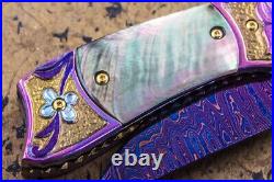 Suchat Jangtanong Custom Handmade Folding Knife Damascus Black Pearl Titanium