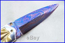 Suchat Jangtanong Folding Knife Color Damascus Inlay Handle 24K Gold Screw