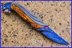 Suchat Jangtanong Folding Knife Damascus Carved as Macaw Titanium Wood Handle