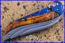 Suchat Jangtanong Folding Knife Damascus Carved as Macaw Titanium Wood Handle