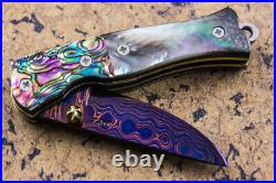 Suchat Jangtanong Mini Size Folding Knife Color Damascus Abalone Black Pearl