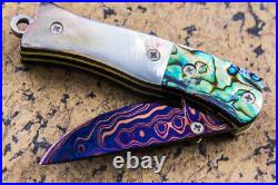 Suchat Jangtanong Mini Size Folding Knife Color Damascus Abalone Black Pearl