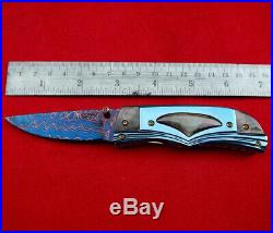 Suchat Knives Custom Folding Knife Damascus Steel Black Pearl Titanium Craft Art