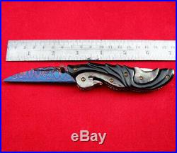 Suchat Knives Custom Folding Knife Damascus Steel Swan Black Pearl Buffalo horn