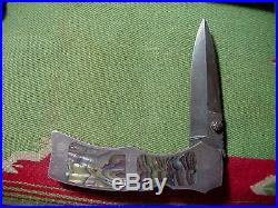 T. R. Overeynder Knives TRO Custom SILVER Abalone FOLDING KNIFE Damascus BLADE