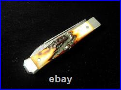 TITUSVILLE CUTLERY AMBER STAG LEXINGTONIAN COFFIN JACK DAMASCUS KNIFE 1 of 15