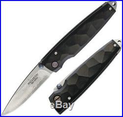 TOPS Linerlock Folding Knife 2.75 Damascus Steel Blade Black Pakkawood Handle