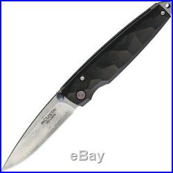 TOPS Linerlock Folding Knife 2.75 Damascus Steel Blade Black Pakkawood Handle