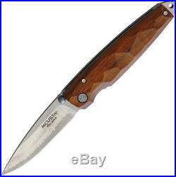 TOPS Linerlock Folding Knife 2.75 Damascus Steel Blade Sculpted Ironwood Handle
