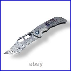 TRK 03 Folding Knife RWL34+PMC27 Damascus Blade & Handle with Titanium MultiDeploy
