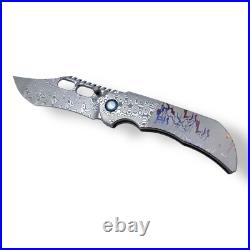 TRK 03 Folding Knife RWL34+PMC27 Damascus Blade & Handle with Titanium MultiDeploy