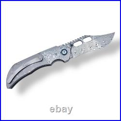 TRK 03 Folding Knife RWL34+PMC27 Damascus Blade & Handle with Titanium MultiDeploy