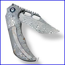 TRK 03 Folding Knife RWL34+PMC27 Damascus Blade & Handle with Titanium MultiDeploy