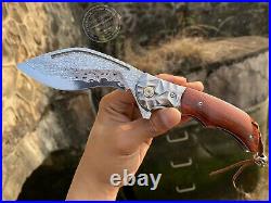 Tactical Hunting Knife Vg10 Damascus Folding Knives Flipper Blood Grooved Sheath
