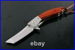 Tanto Knife Folding Pocket Hunting Wild Survival Tactical Damascus Steel Premium
